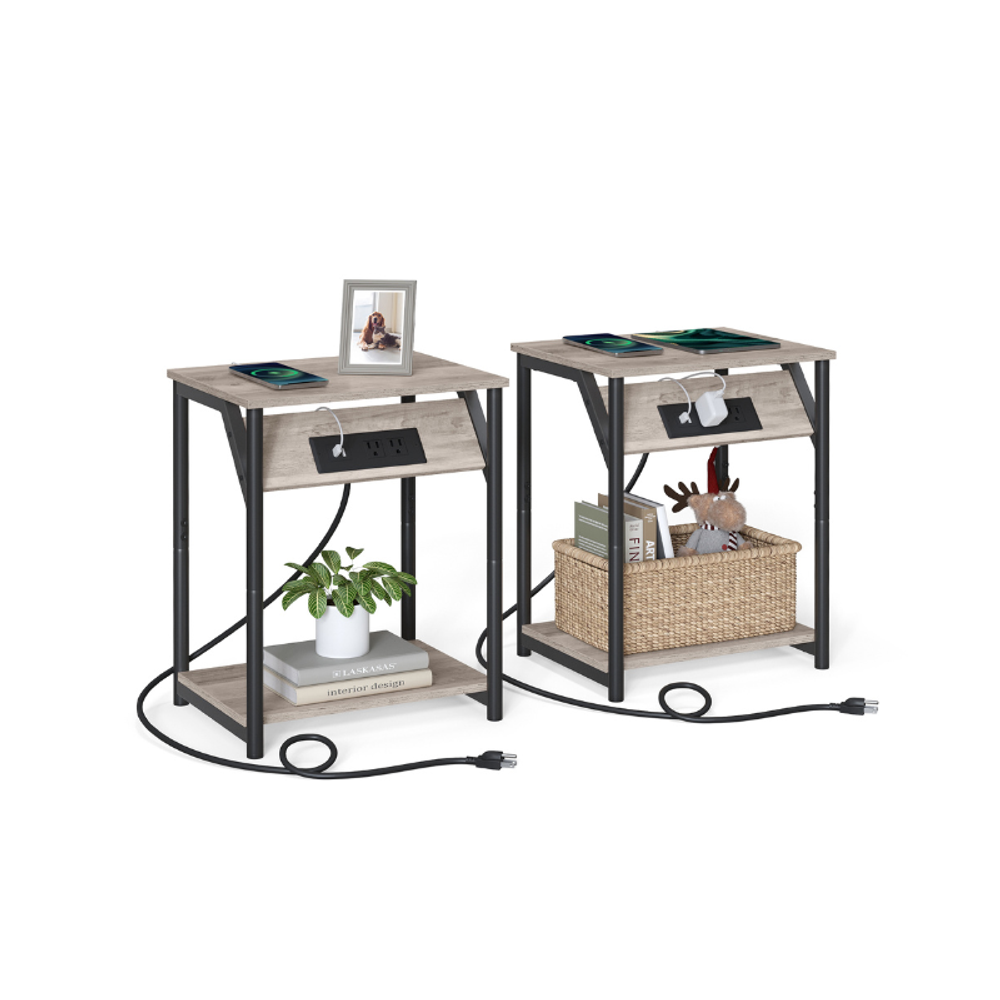 VASAGLE Set of 2 End Tables with Charging Station