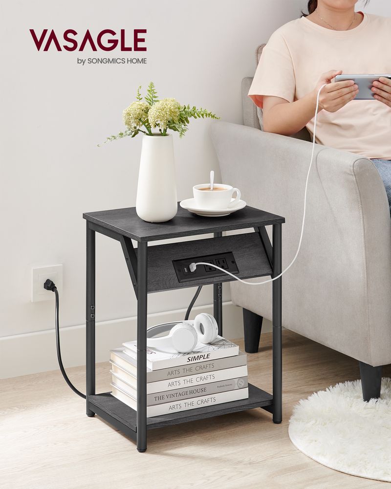 VASAGLE Set of 2 End Tables with Charging Station