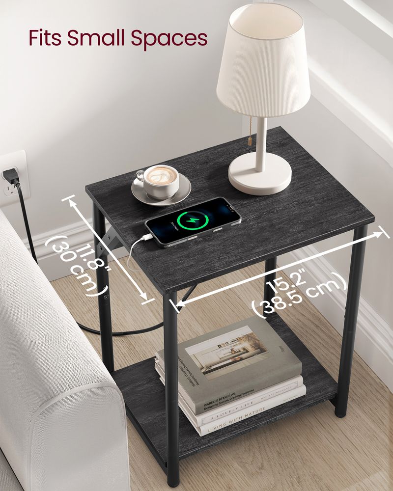 VASAGLE Set of 2 End Tables with Charging Station