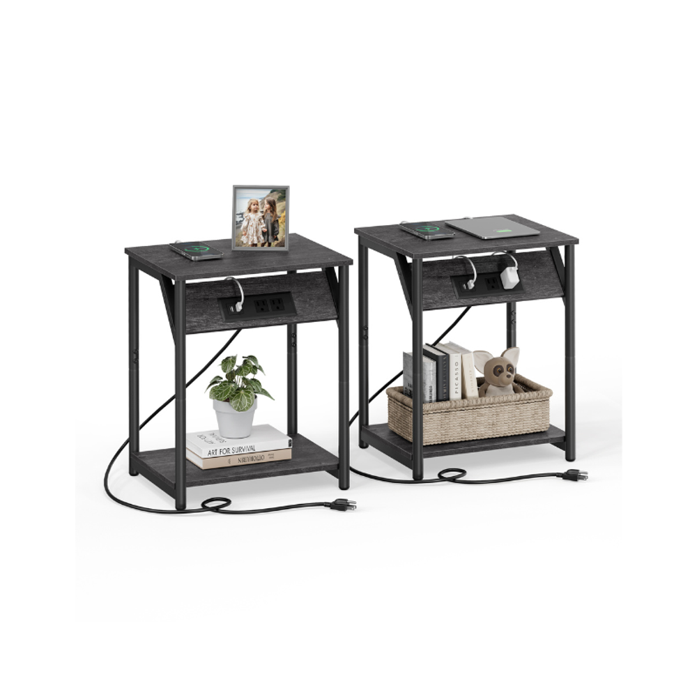 VASAGLE Set of 2 End Tables with Charging Station