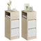 VASAGLE KAILYN Collection Set of 2 Slim Nightstands with Drawers and Open Storage – Natural Beige & White