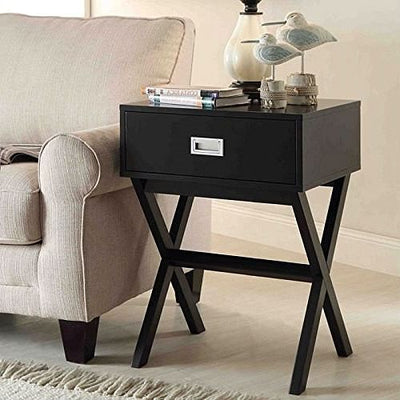 Modern 1-Drawer Bedside Table Nightstand End Table in Black Wood Finish - Free Shipping 