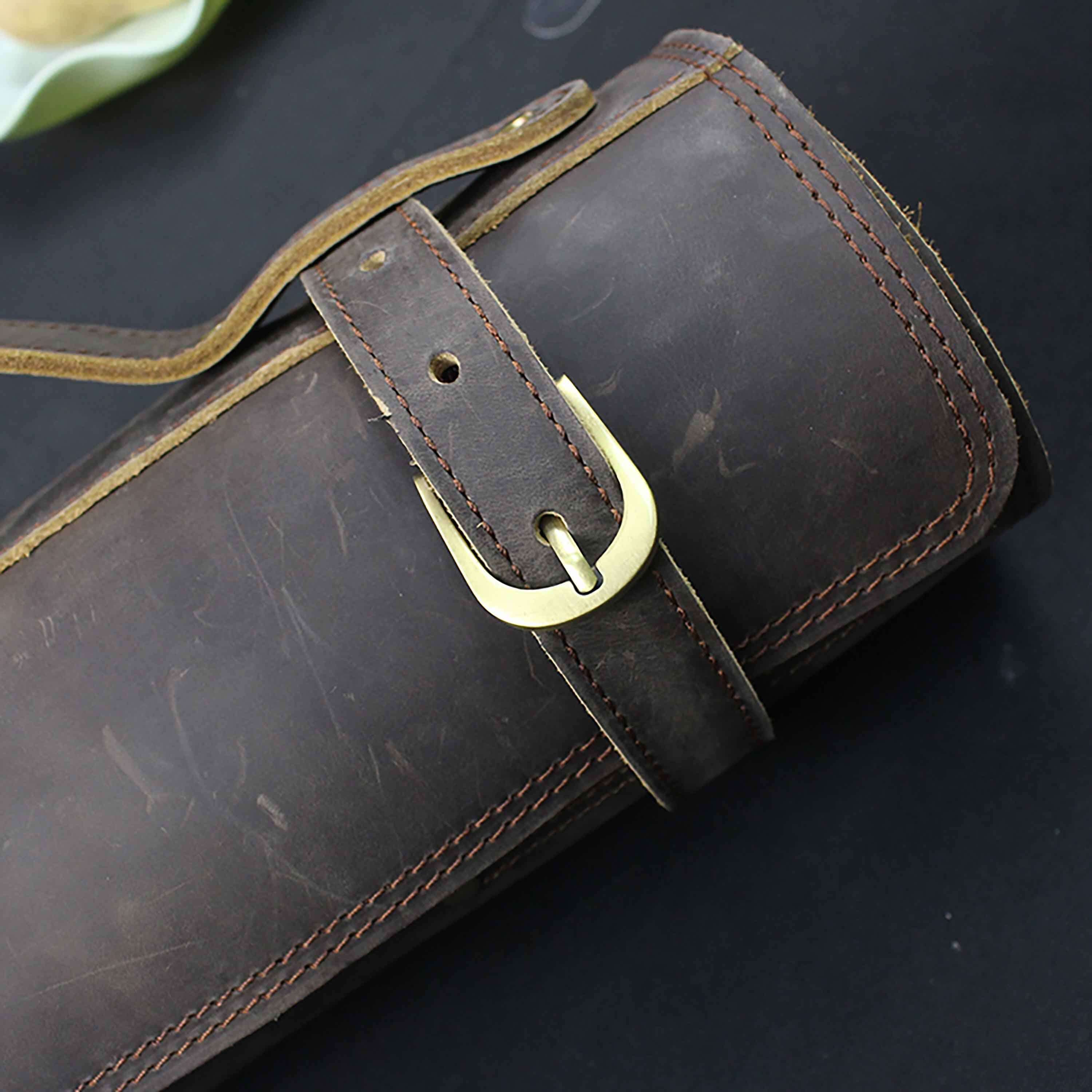 Ginza Steel Full Grain leather knife role Rustic Brown 