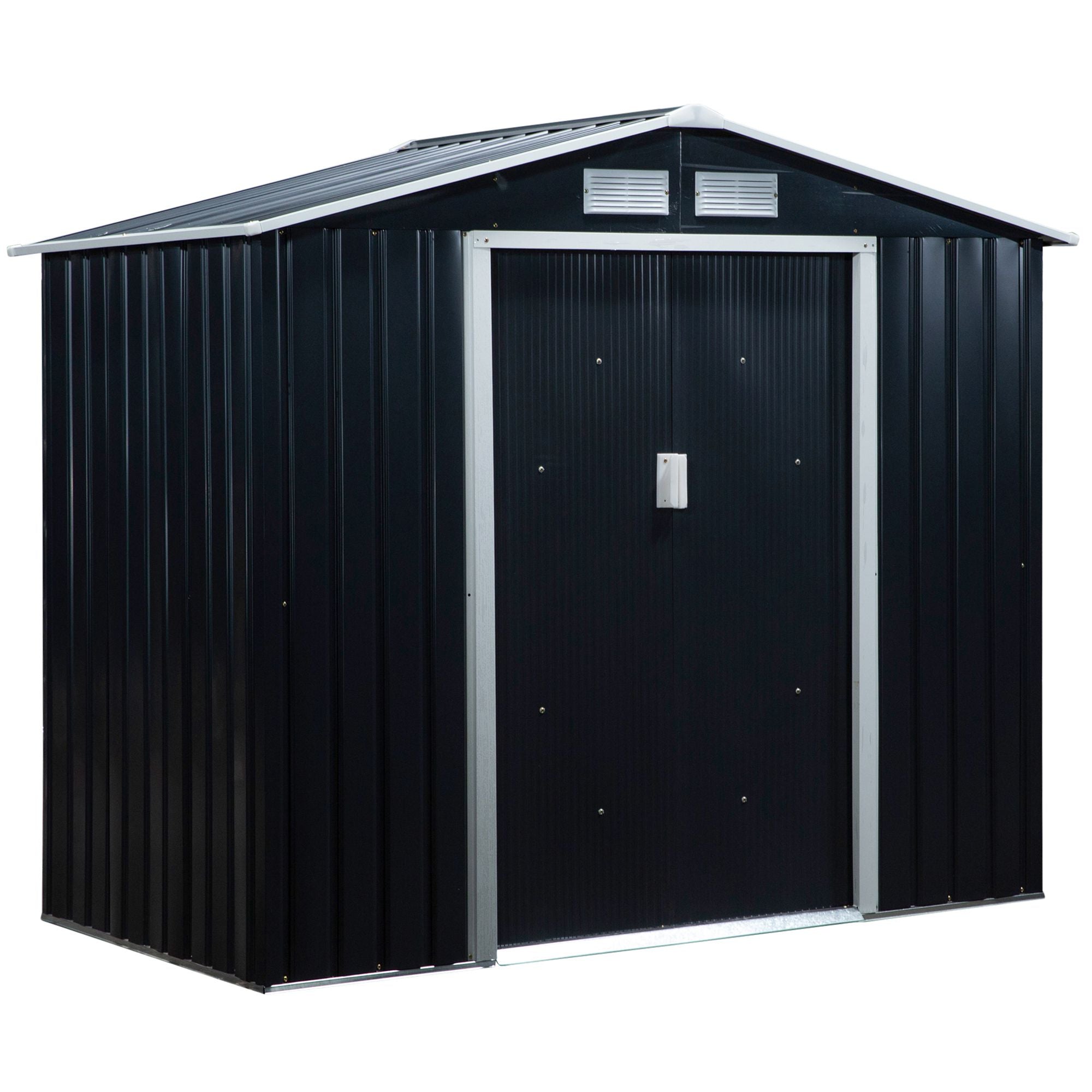 Outsunny Metal Garden Shed 7' x 4' x 6' Outdoor Storage with Foundation Double Doors Dark Grey 