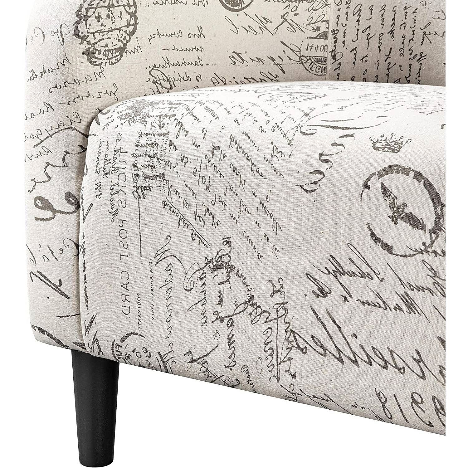 Letter Print French Upholstered Barrel Chair and Ottoman Set - Free Shipping