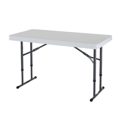 Adjustable Height 4-Foot Commercial Folding Table with White HDPE Top - Free Shipping 
