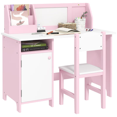 Qaba Kids Table Chair Set with Whiteboard 2 Pieces Toddler Multi-usage Furniture Ideal for Arts 