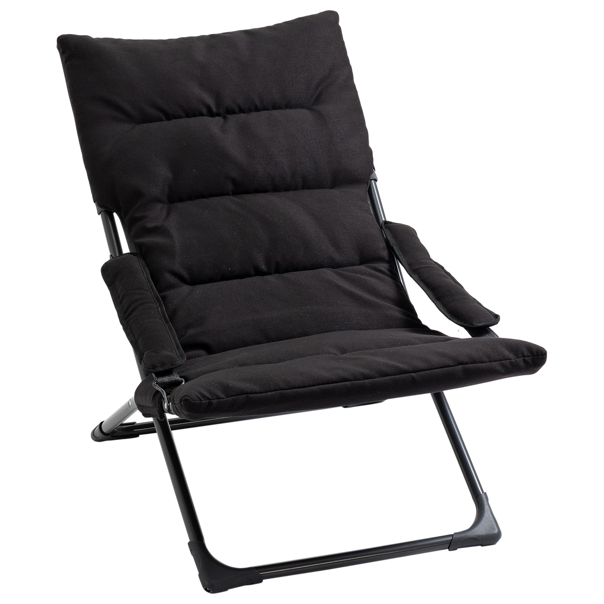 Outsunny Folding Lounge Chair, Mesh Fabric Lounger with Thick Padded Cushion and Armrest, Camping Beach Chair, Black 