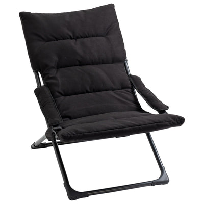 Outsunny Folding Lounge Chair, Mesh Fabric Lounger with Thick Padded Cushion and Armrest, Camping Beach Chair, Black 