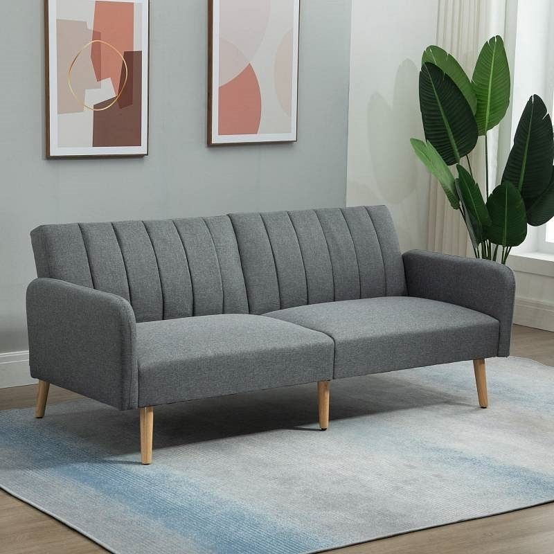 Modern Mid-Century Light Gray Linen-touch Polyester Futon Sleeper Sofa Bed - Free Shipping 