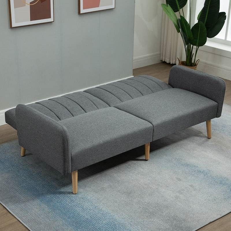 Modern Mid-Century Light Gray Linen-touch Polyester Futon Sleeper Sofa Bed - Free Shipping 