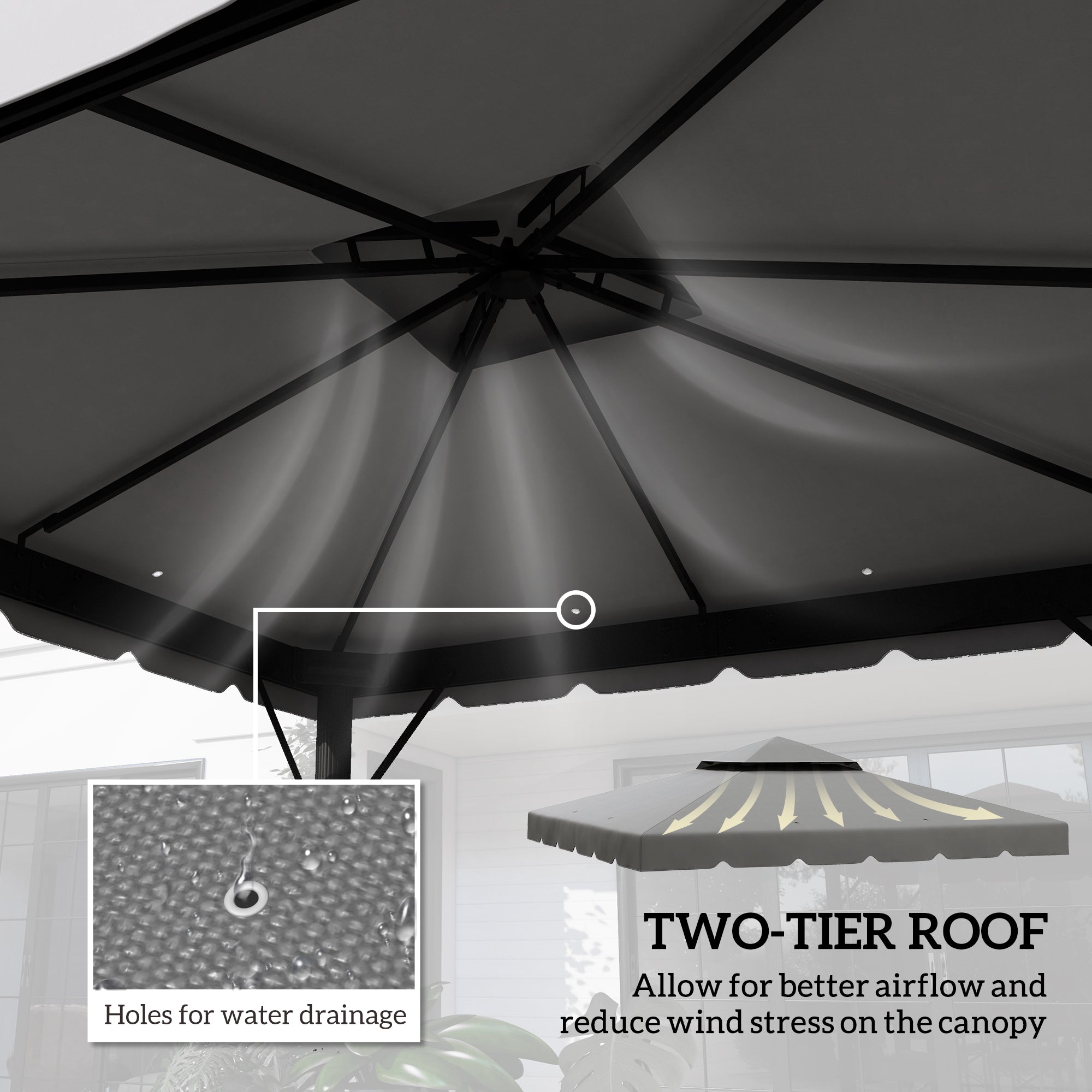 Outsunny Gazebo Replacement Canopy 9.8'x9.8' Top Cover Double Vented Roof Garden Patio Outdoor Grey 