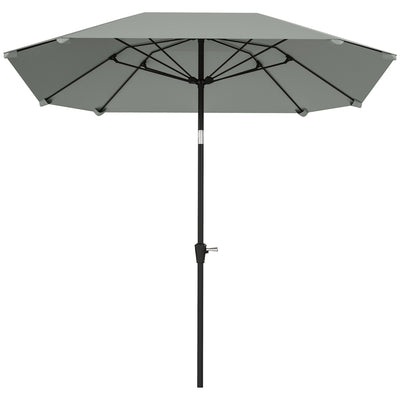 Outsunny 7.6FT Aluminum Patio Umbrella Parasol 8 Ribs Outdoor Market Umbrella with Crank, Push Button Tilt for Deck, Backyard and Lawn, Light Grey 