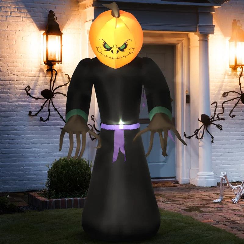 HOMCOM 9ft Inflatable Pumpkin Head Ghost – LED Blow-Up Halloween Decoration for Outdoor Lawn & Garden 