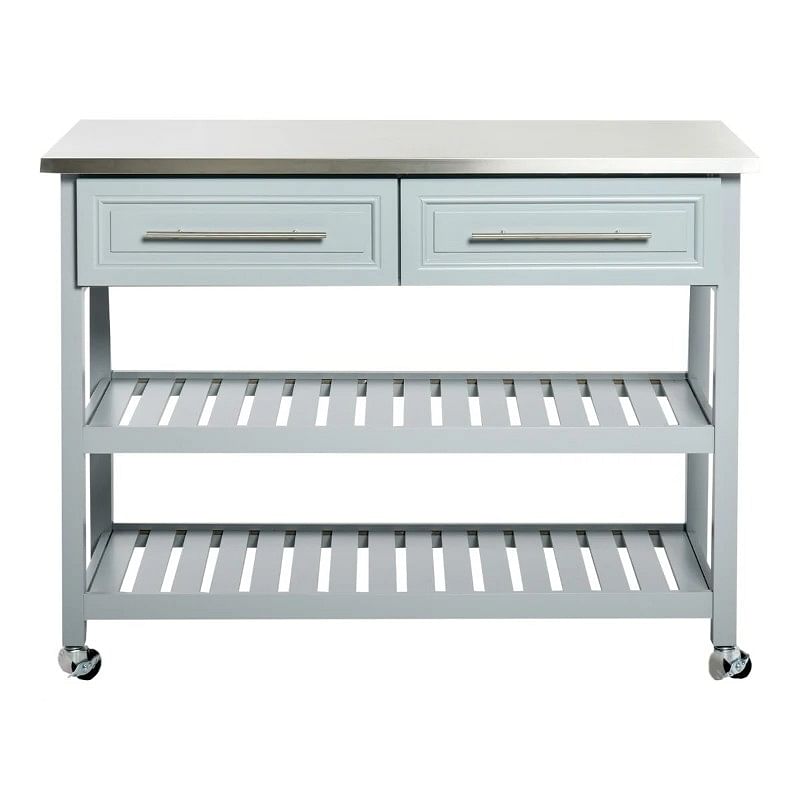 Light Gray Rolling Kitchen Island 2 Drawers Storage with Stainless Steel Top - Free Shipping