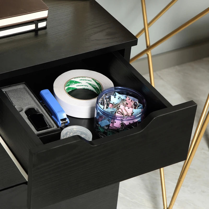 Vertical Filing Cabinet, 3 Drawer Mobile File Cabinet, Under Desk Office Storage Cabinet with Wheels, Black Wood Grain