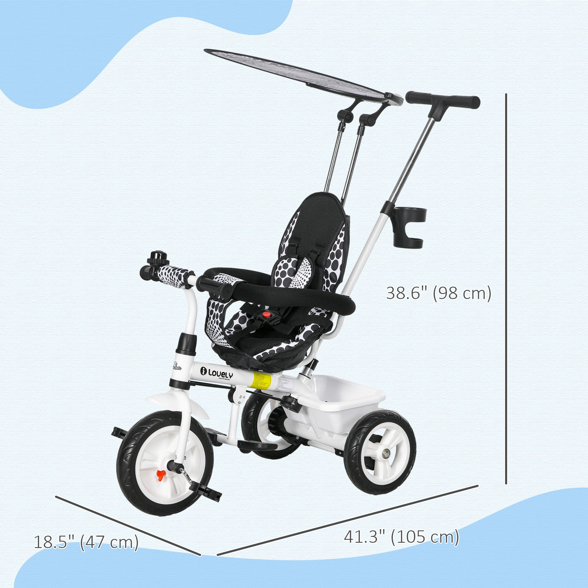 Qaba 4-in-1 Convertible Kids Tricycle with Removable Handlebar and Canopy White 