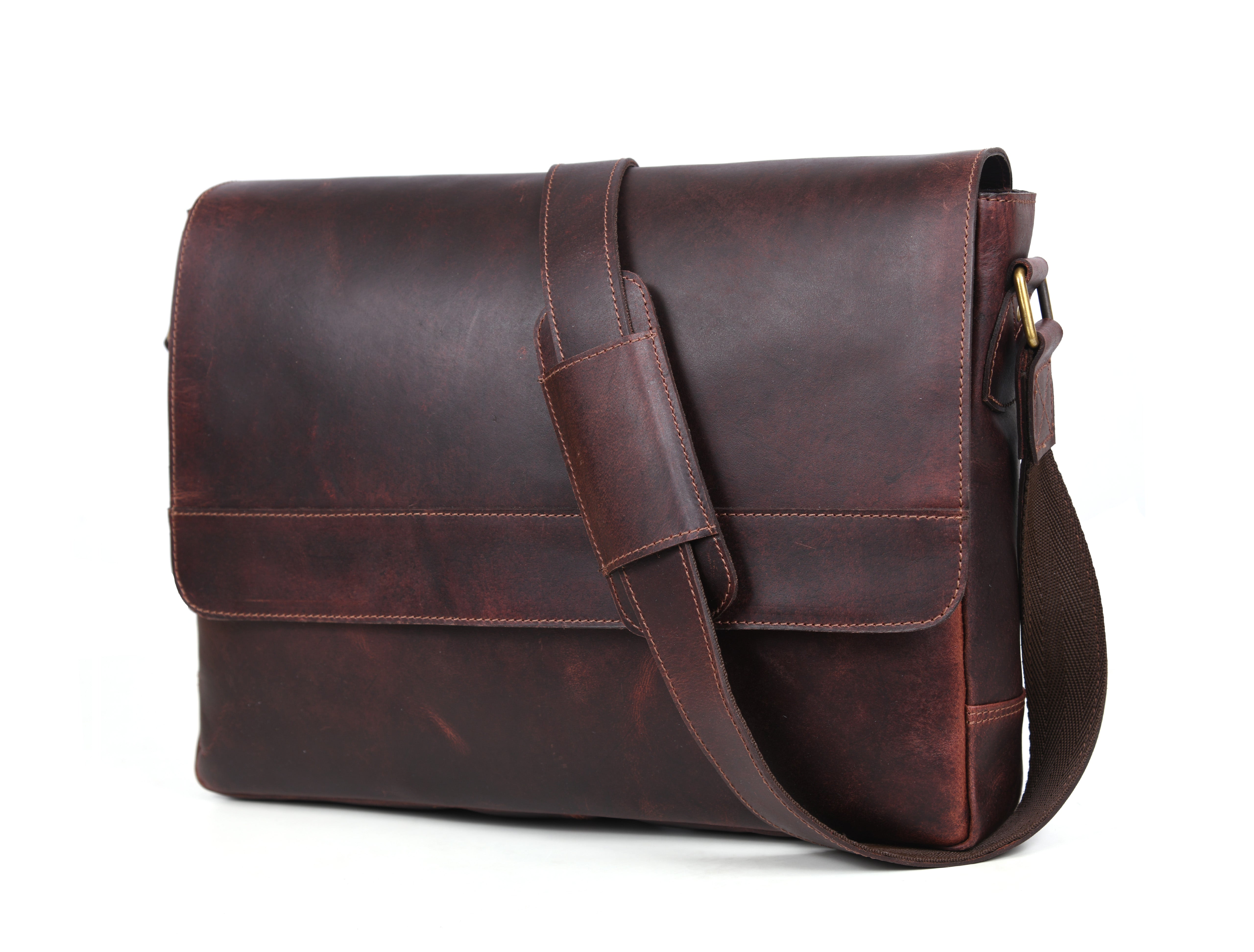 Hudson Leather Messenger Bag - Walnut Brown