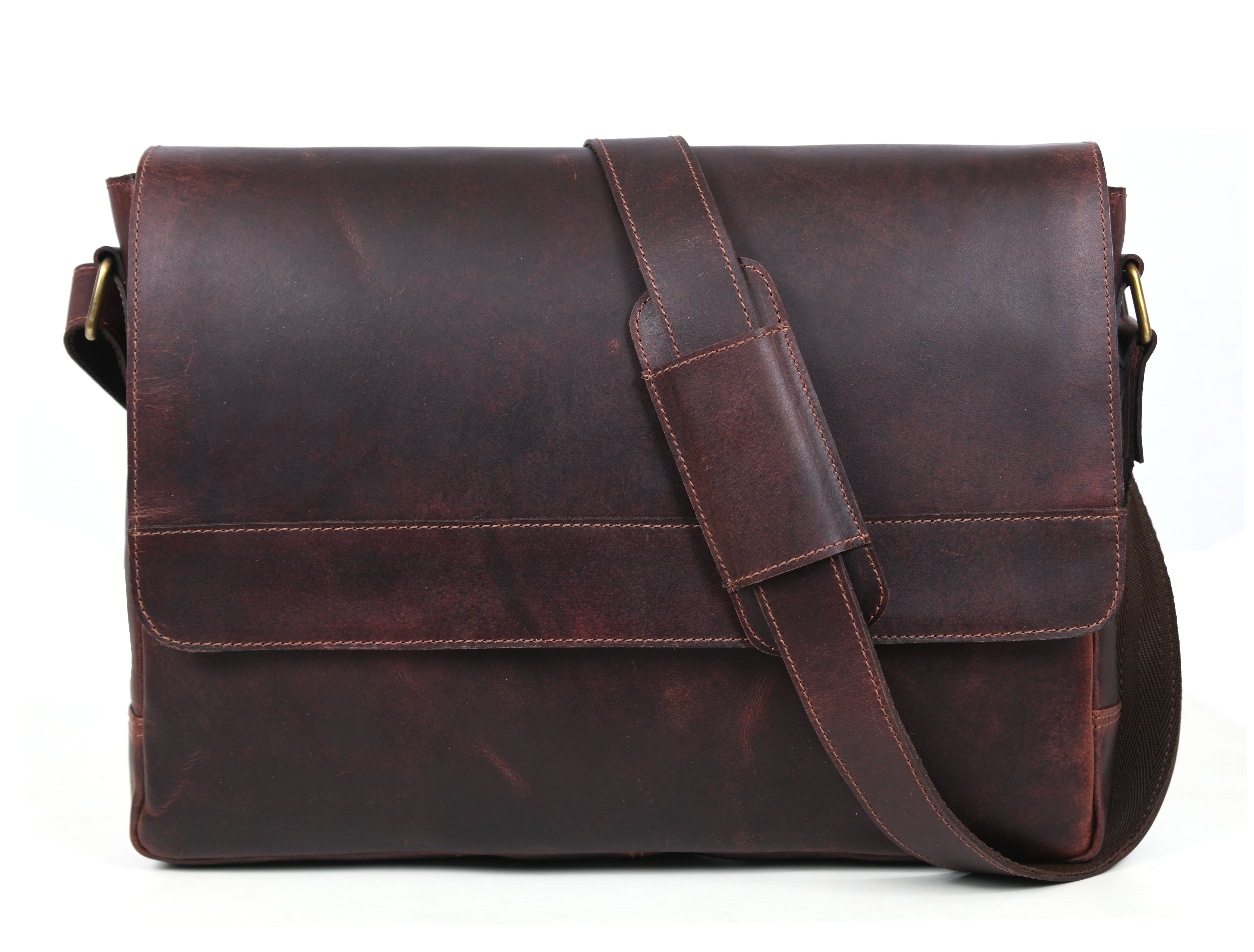 Hudson Leather Messenger Bag - Walnut Brown