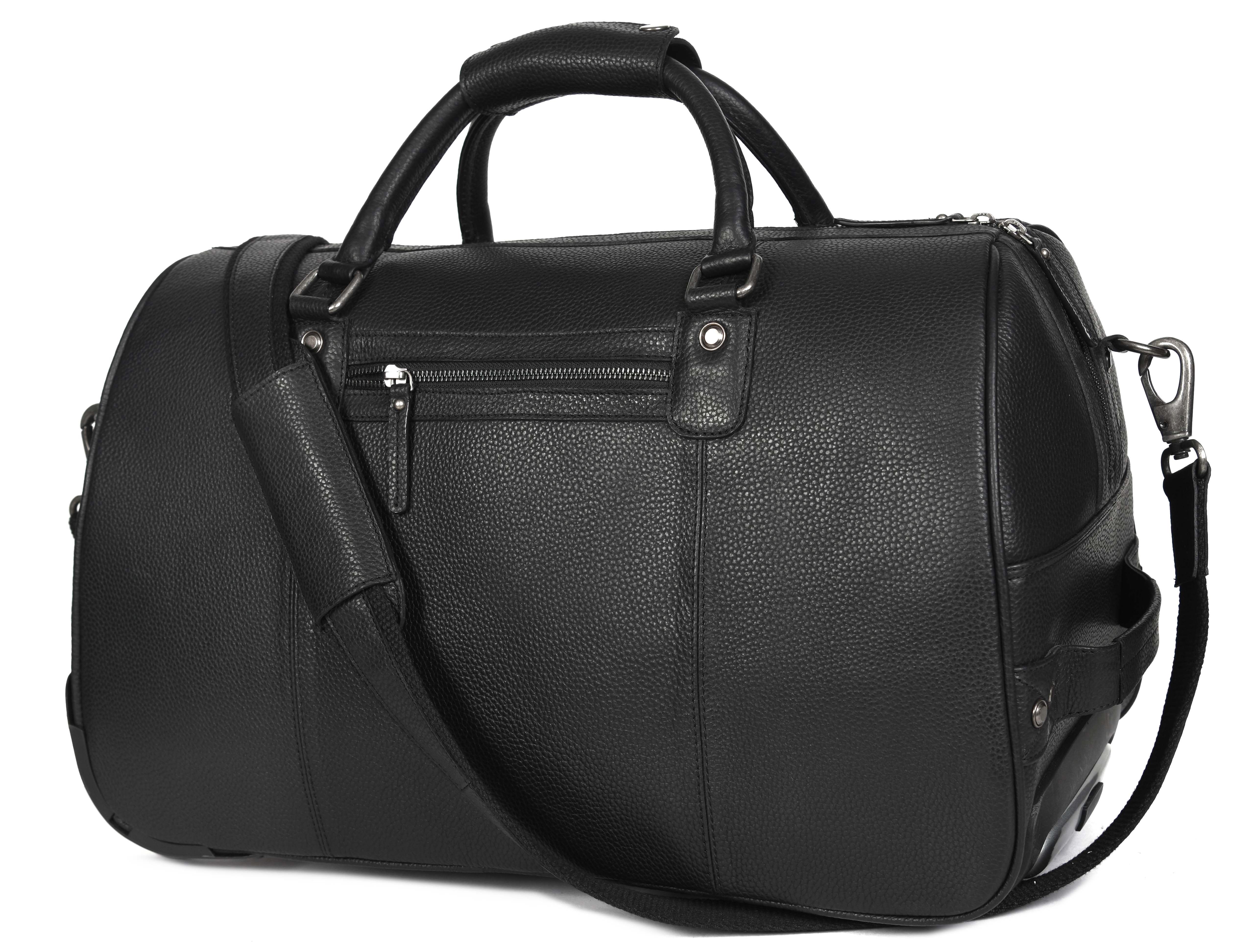 Leather Trolley Bag with Wheels & Ample Storage