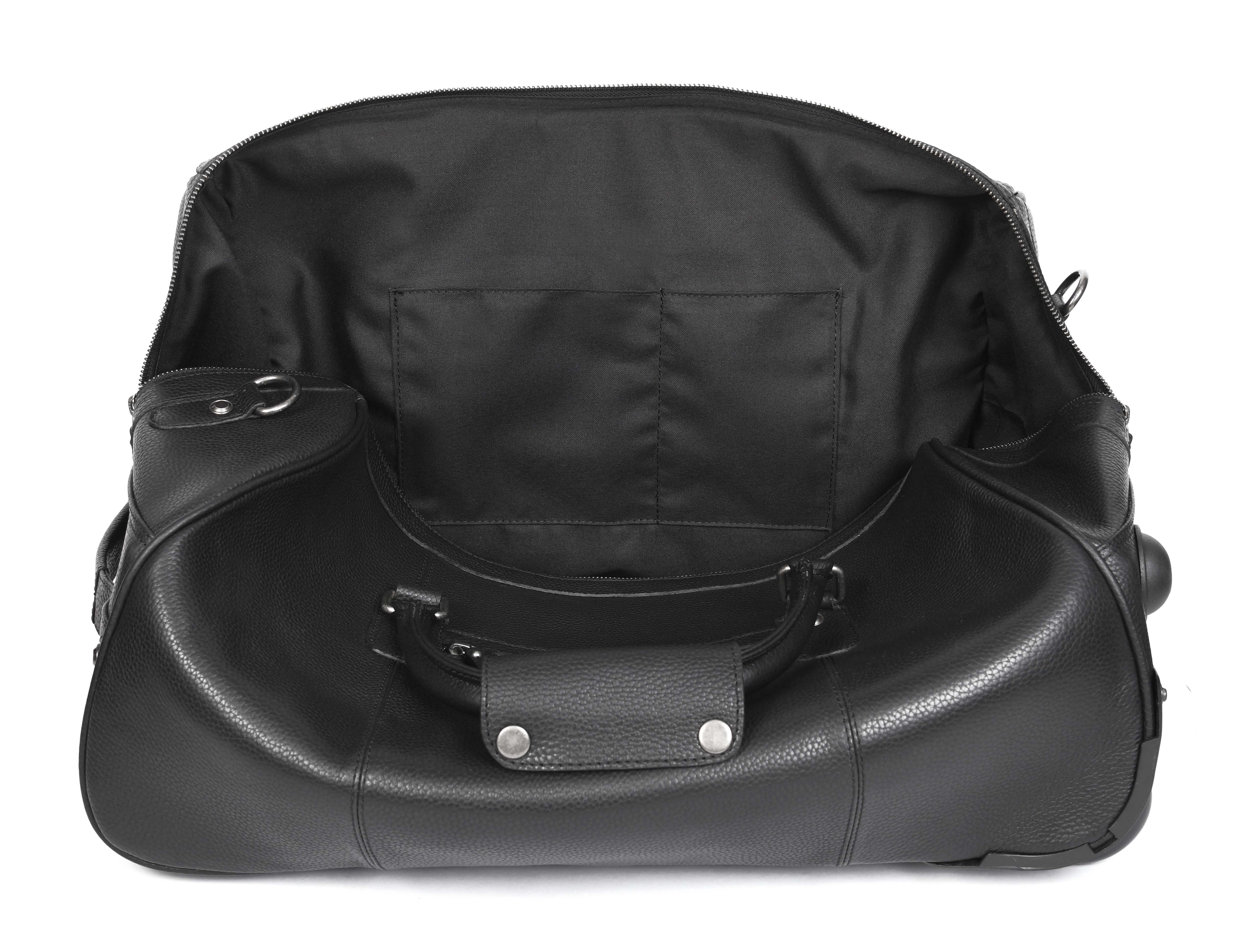 Leather Trolley Bag with Wheels & Ample Storage