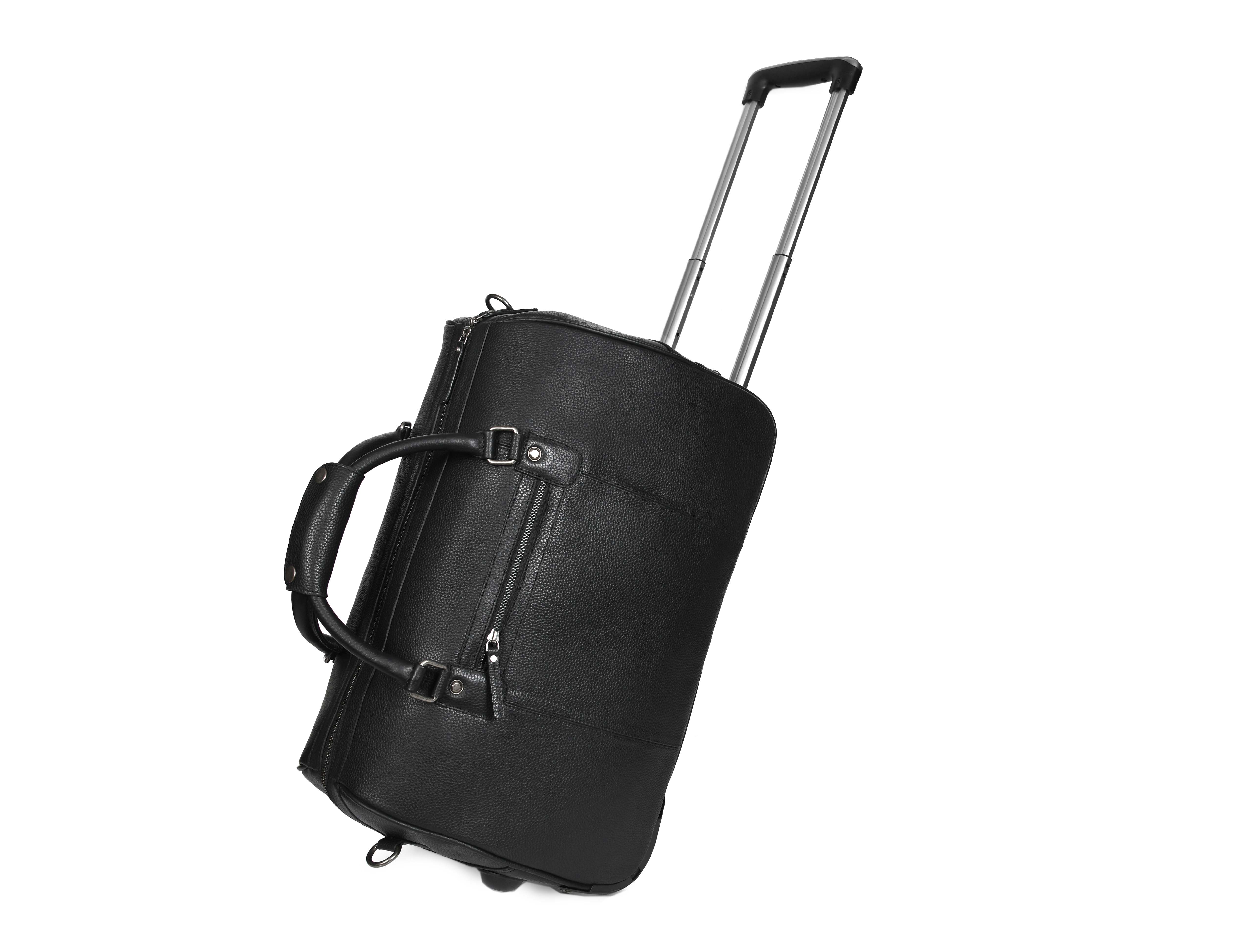Leather Trolley Bag with Wheels & Ample Storage