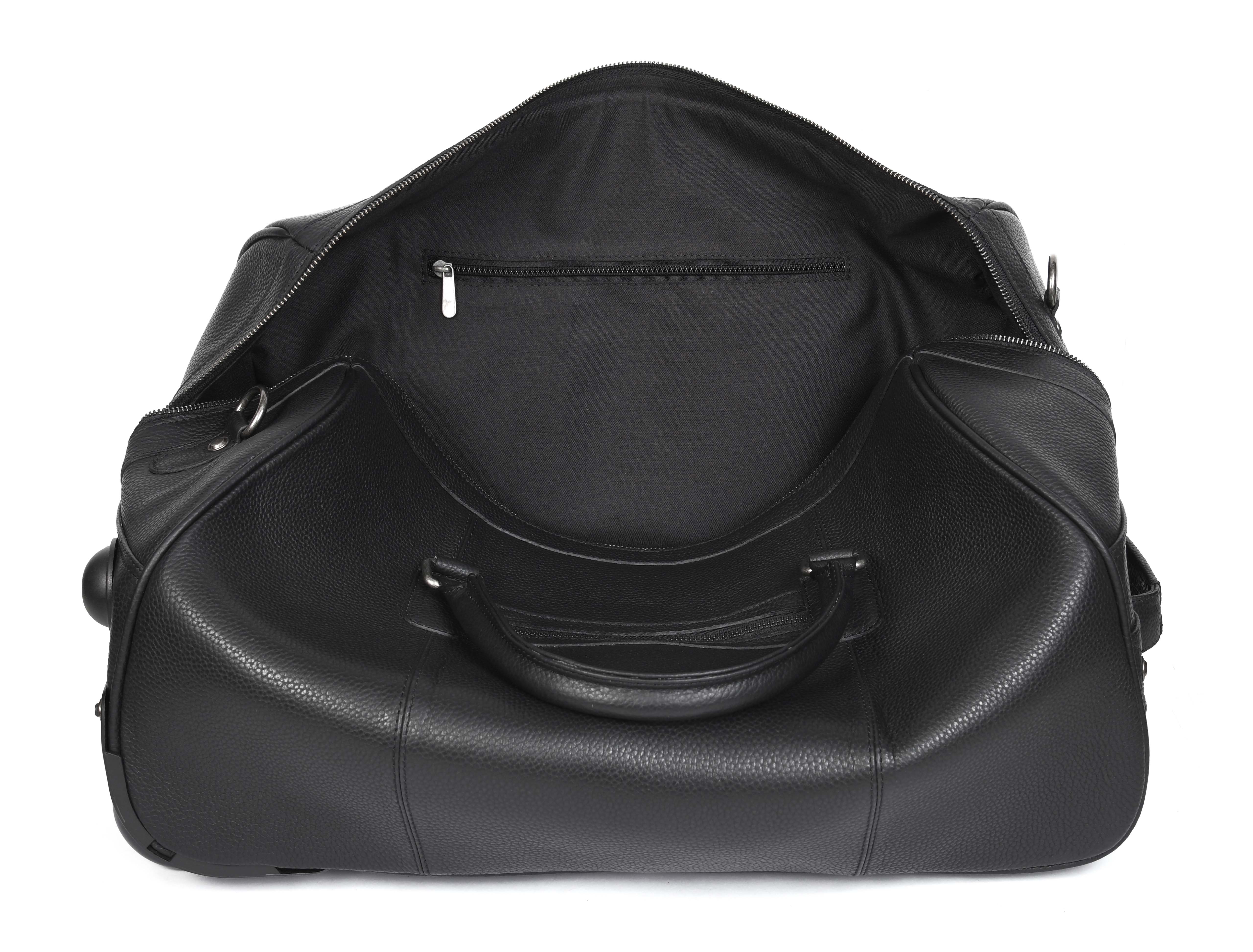 Leather Trolley Bag with Wheels & Ample Storage