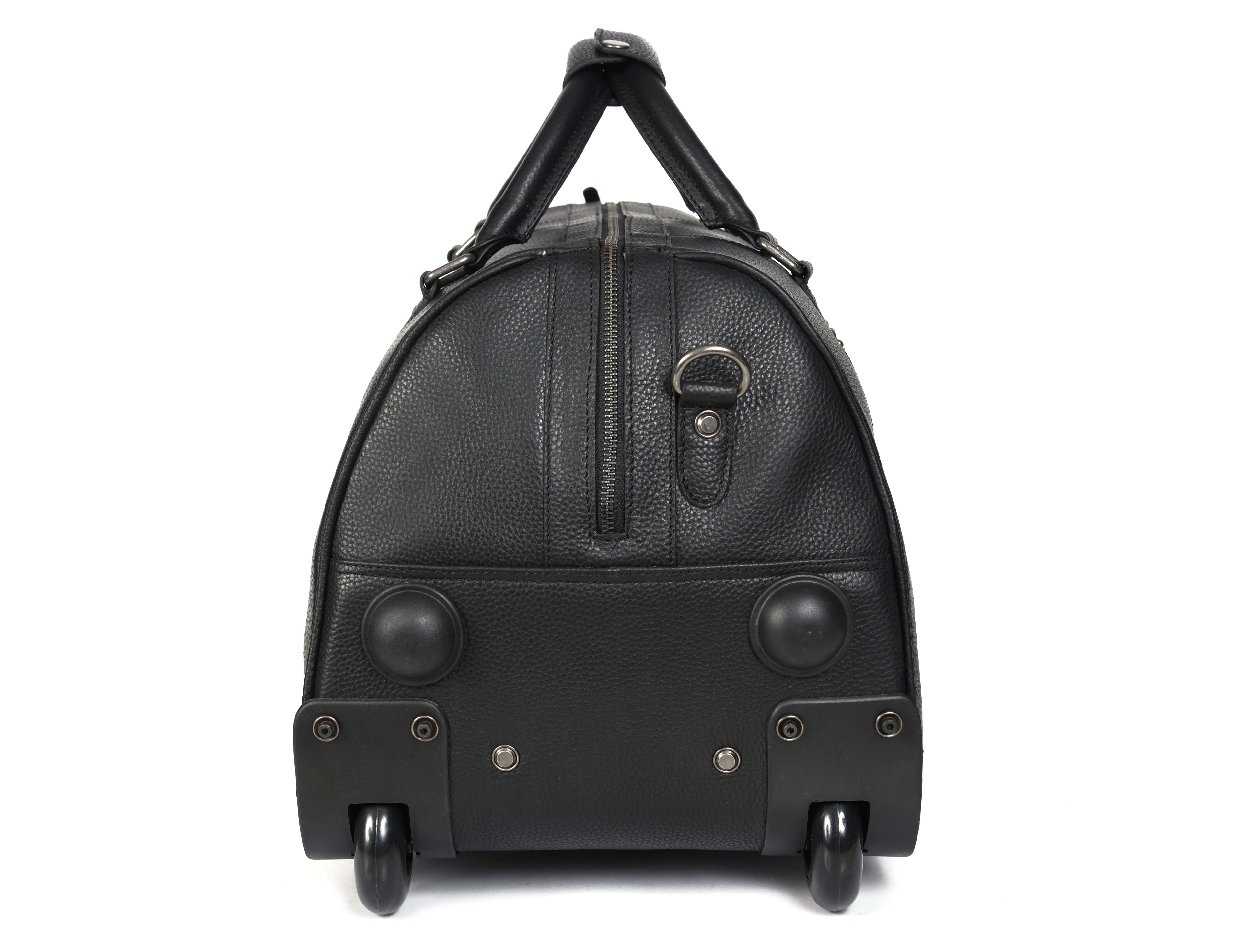 Leather Trolley Bag with Wheels & Ample Storage