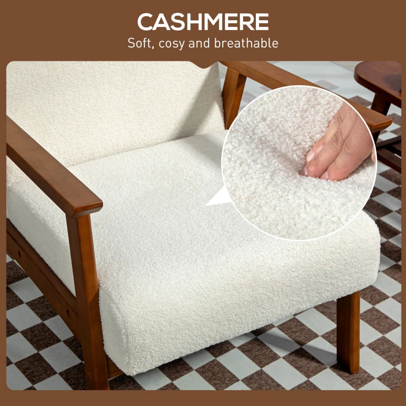 Living Room Chair Boucle Accent Chair for Bedroom with Wide Seat and Thick Padding, White