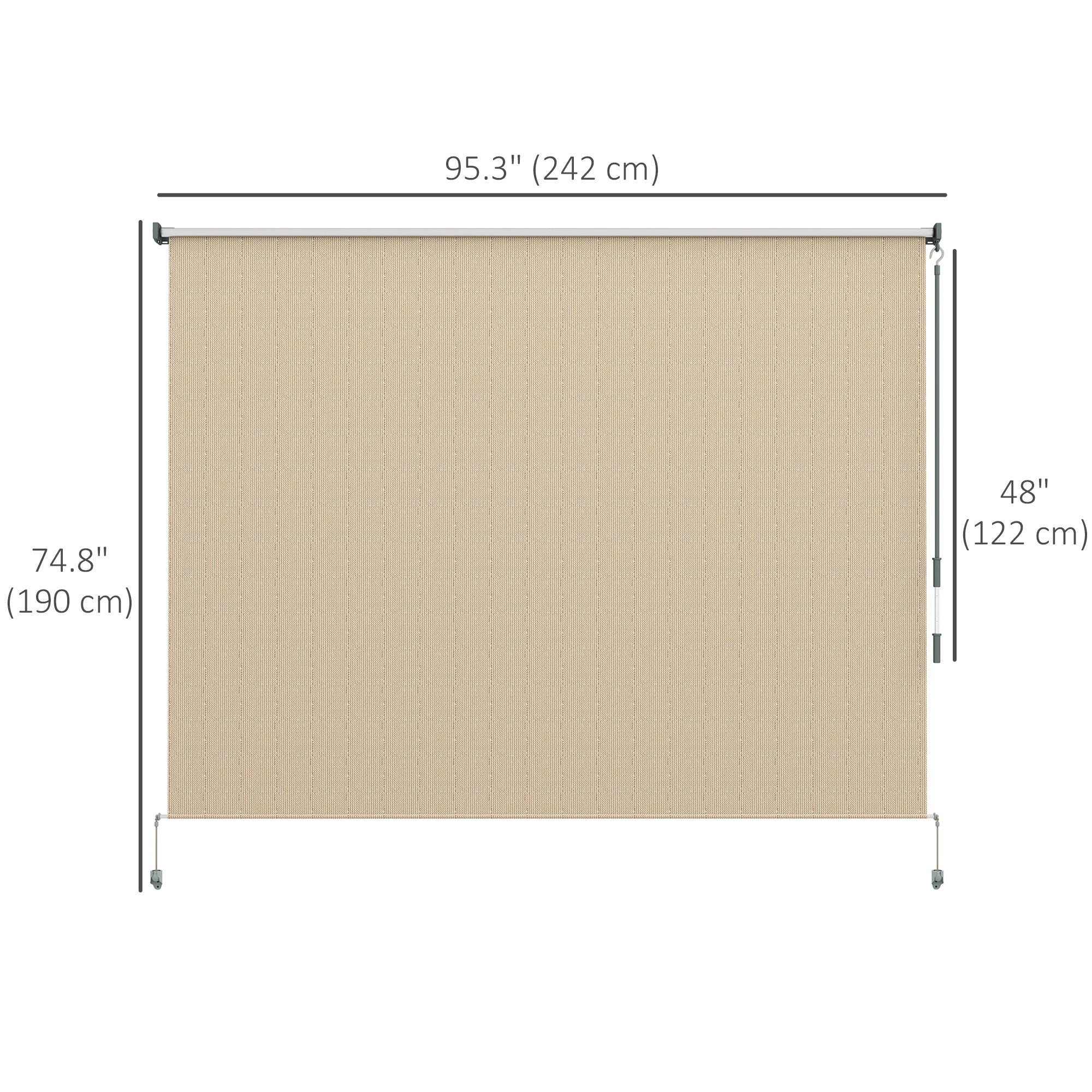 Outsunny 8' x 6' Patio Door Blinds, Outdoor Roller Shades, Cordless Roll Up Shade for Porch Gazebo, Beige 
