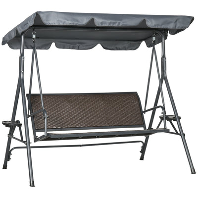 Outsunny 3-Seat Patio Swing Chair: Outdoor Canopy Glider with Adjustable Shade, Rattan Seat & Steel Frame 