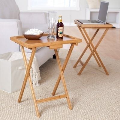 Set of 2 Bamboo Wood TV Table Snack Coffee Tables in Natural - Free Shipping 