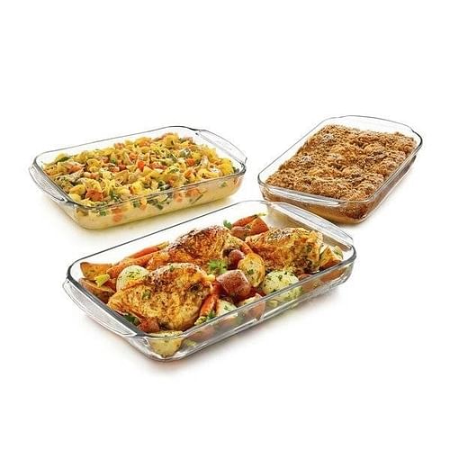 3 Piece Transparent Glass Casserole Baking Dish Set - Free Shipping 