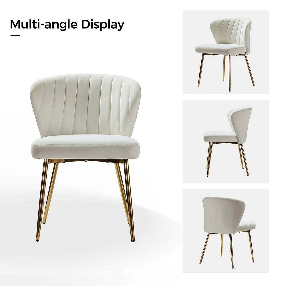 Ivory White Velvet Upholstered Wingback Accent Side Chair with Gold Metal Legs - Free Shipping