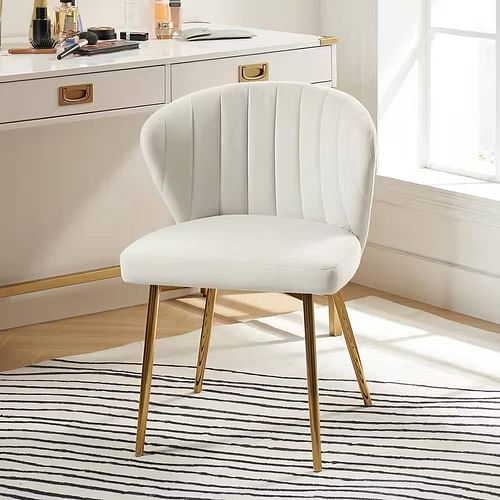 Ivory White Velvet Upholstered Wingback Accent Side Chair with Gold Metal Legs - Free Shipping