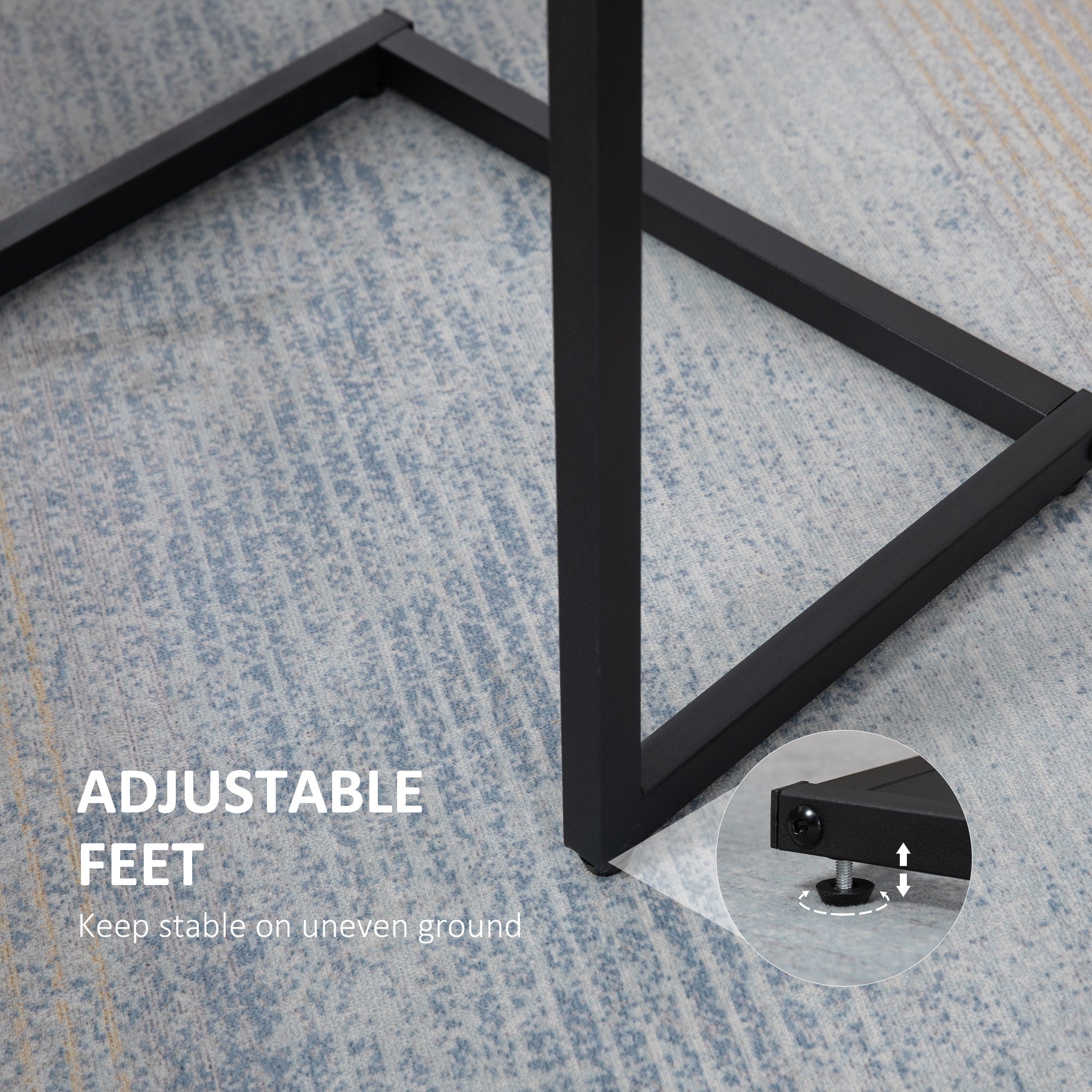 HOMCOM Rustic Nesting Tables: Set of 3 C-Shaped Snack Side Tables with Steel Frame for Sofa, Couch and Bed, Vintage Brown 