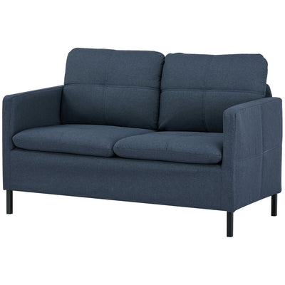 HOMCOM 53" 2 Seat Sofa, Upholstered Two Seater Couch with Sturdy Steel Legs for Bedroom, Living Room, Dark Blue 