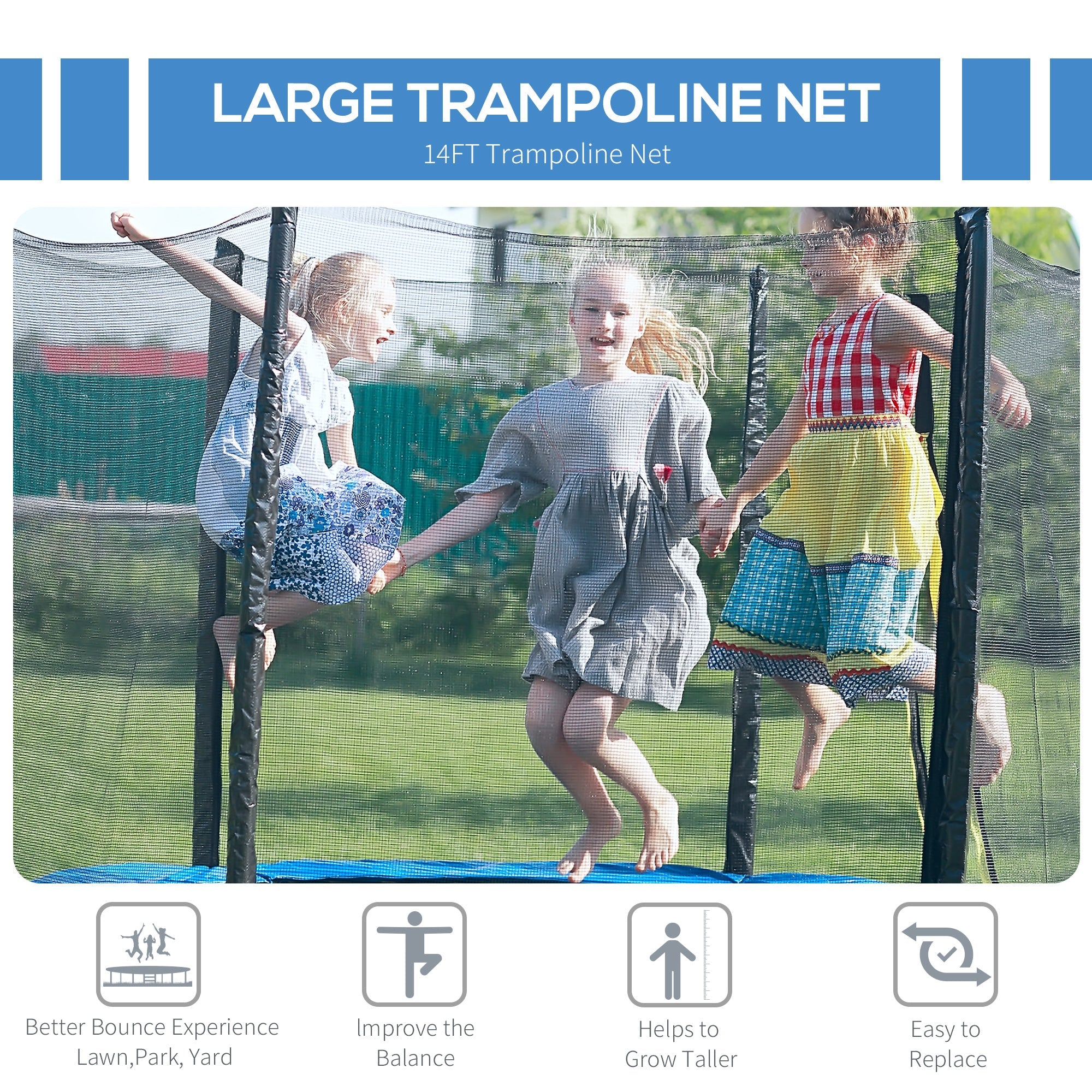 Soozier 14FT Trampoline Net Enclosure Safety Accessories with 8 Poles 