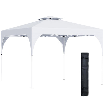 Outsunny 10'x10' Pop Up Canopy, Easy Set Up Party Tent with 2 Tier Vented Roof and Carrying Bag for Outdoor, Garden, Camping, White 