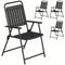 Folding Garden Chairs, Garden Dining Chairs with Plastic Slatted Seat Back, Armrests, Steel Frame, Set of 4, Black