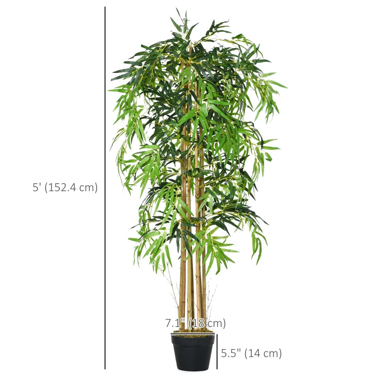 5FT Artificial Bamboo Tree, Fake Plant with 1095 Leaves, Greenery Plant in Nursery Pot for Indoor, Green