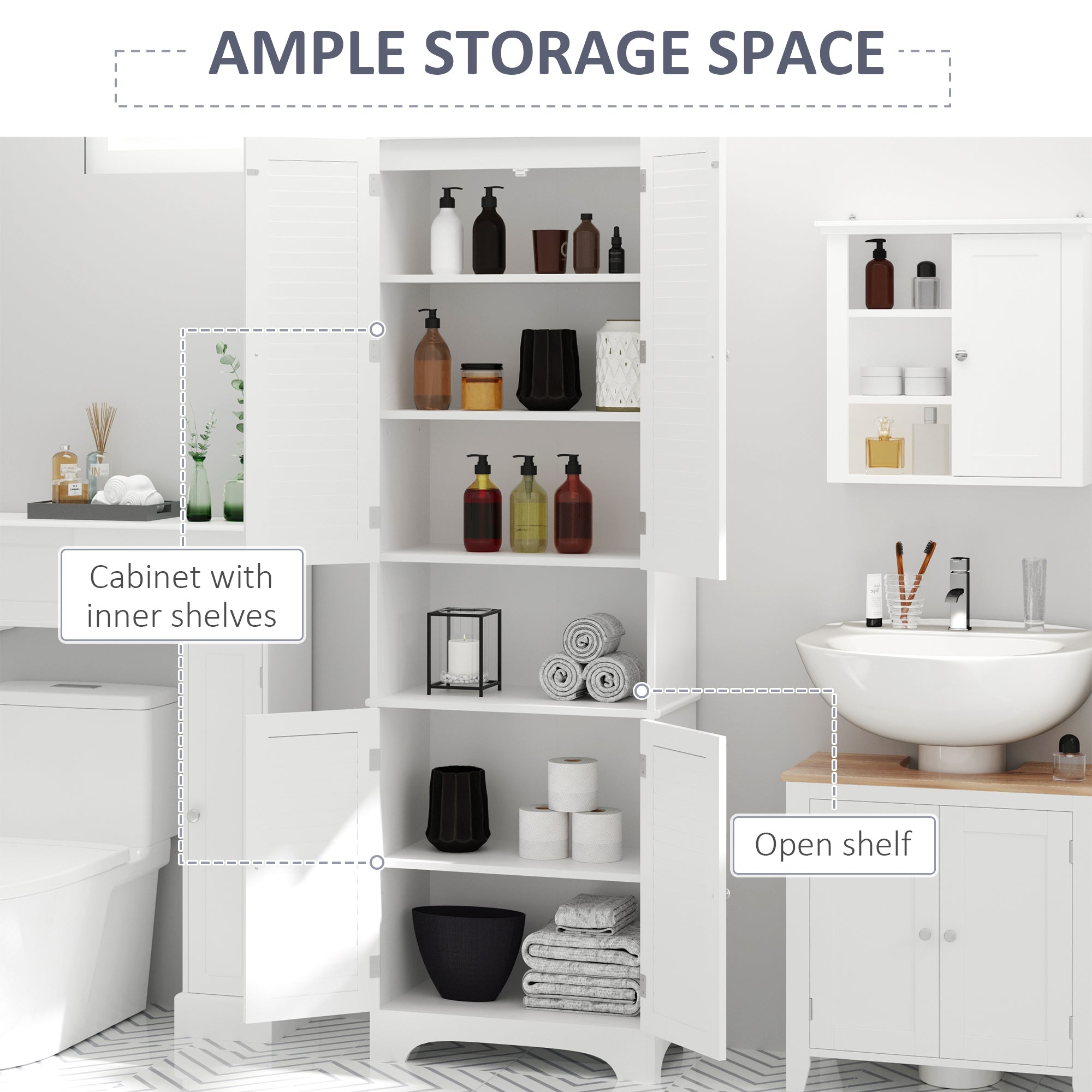 HOMCOM Versatile Storage Cabinet: Freestanding Buffet Hutch with Adjustable Shelves for Bathroom or Kitchen Pantry 