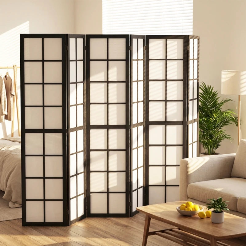 6 Panel Room Divider, 5.6 ft Folding Wall Divider Room Partition for Home Office, Bedroom, Living Room, Black