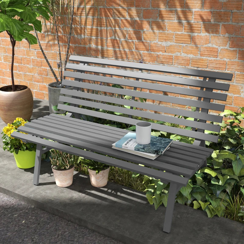 Outdoor Bench Patio Bench, Aluminum Lightweight Park Bench with Slatted Seat for Lawn, Park, Deck, Grey