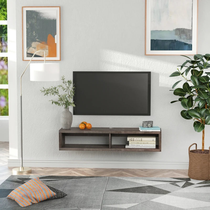 Floating TV Stand Shelf for 50" TVs, Wall Mounted Entertainment Center for Living Room, Bedroom, Media Console with Storage Shelf for Audio, Video, Dark Grey Wood Grain