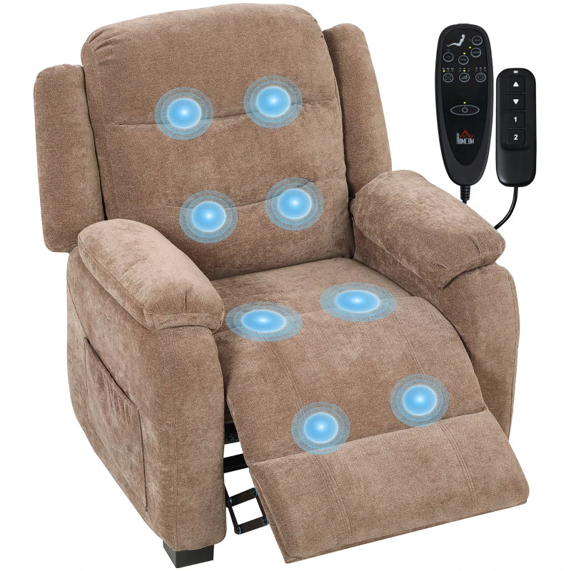 Massage Recliner Chair, Power Recliner with Quiet Brushless Motor, Remote, Pockets, 2 Memory Positions, Brown