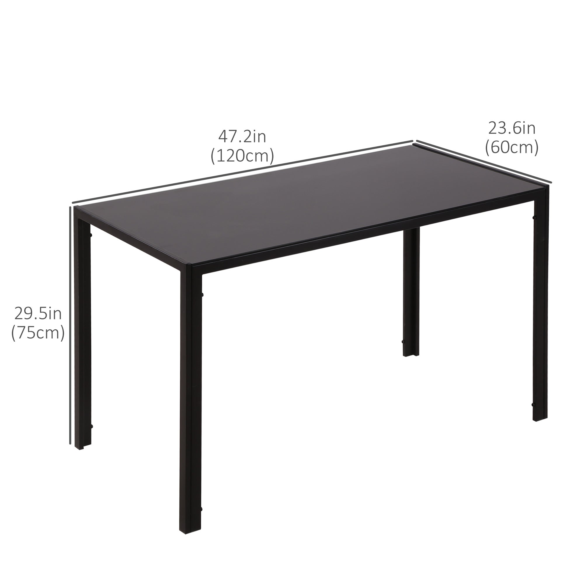 HOMCOM Modern Dining Table for 4 Tempered Glass Top Metal Legs Kitchen Room Furniture Black 