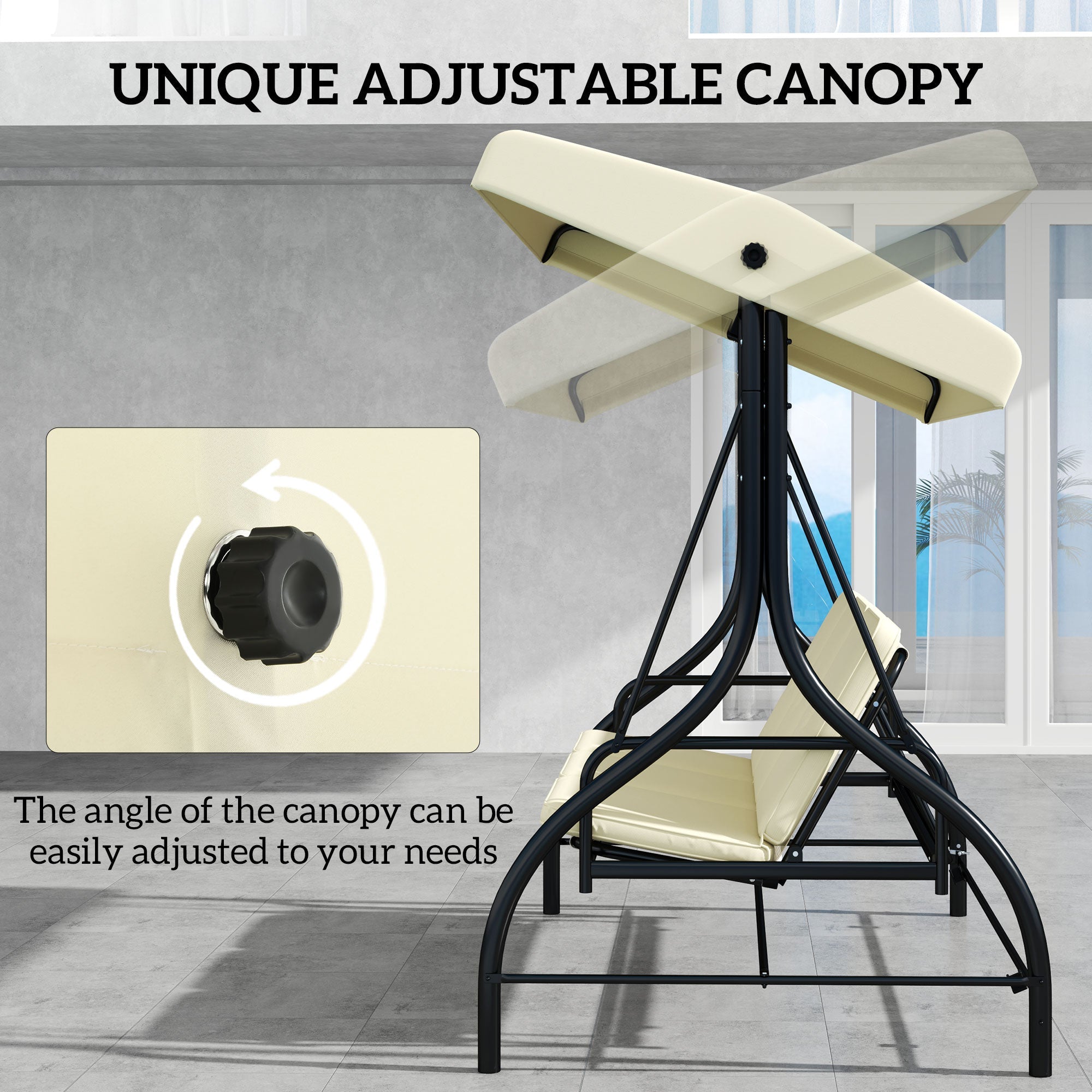 Outsunny Convertible Patio Swing Bed with Canopy and Cushions, 3 Seater Porch Swing for Outdoor, Backyard, Garden, Beige 