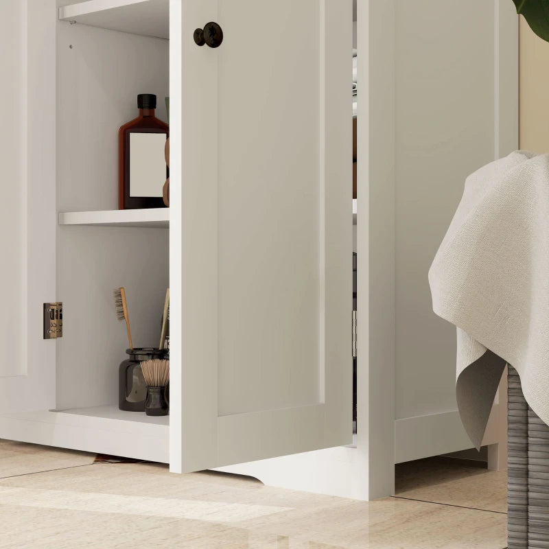 Freestanding Bathroom Floor Cabinet, Modern Bathroom Cabinet with Adjustable Shelf, 4 Drawers and 2 Doors, White