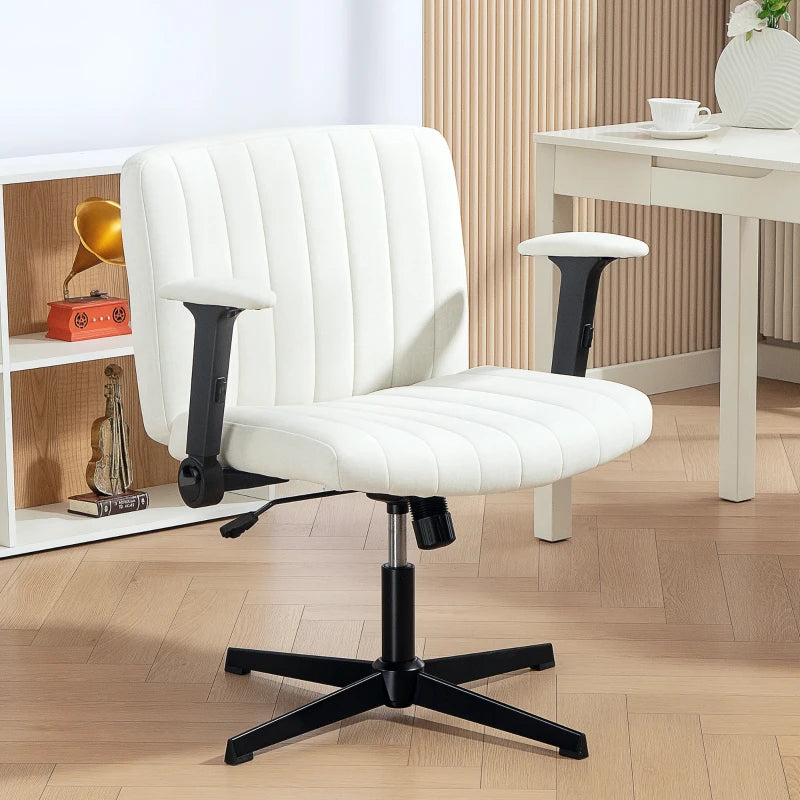 Criss Cross Chair with Flip-up Armrests, Wide Office Chair with Adjustable Height, Tilting, No Wheels, Beige